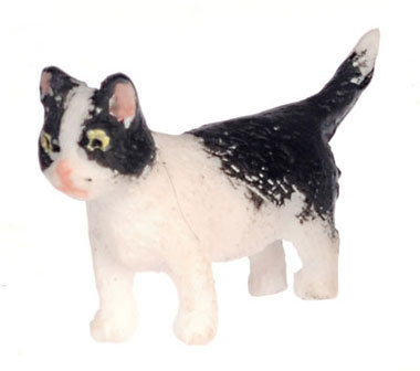 Dollhouse Miniature Walking Kitten, Black and White & White